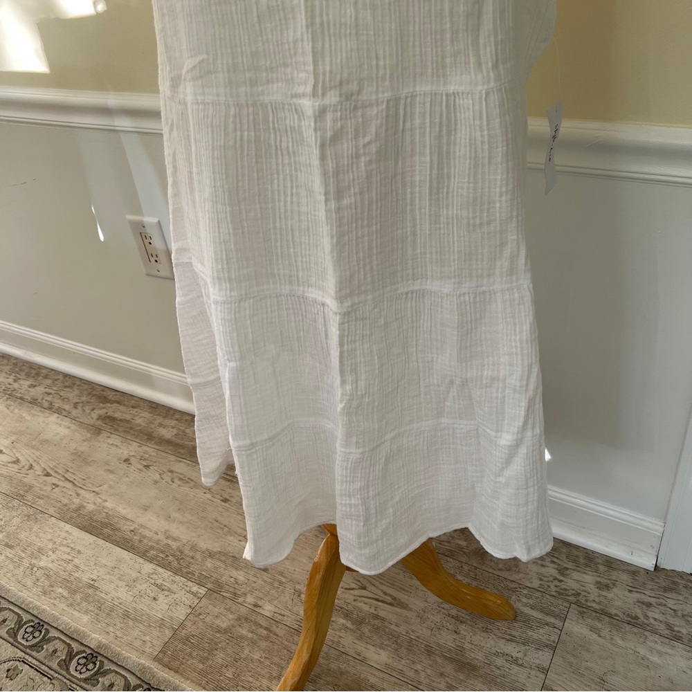 NWT! Style & Co. White Tie-neck Tiered Flutter Sleeve Sundress - 100% Cotton - Picture 6 of 13